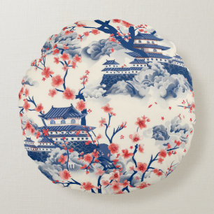 Coussins Ronds Élégant Motif sans couture en fleur de cerisier (1