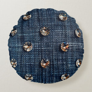 Coussins Ronds Élégant oreiller à lancer rond Denim et Diamond