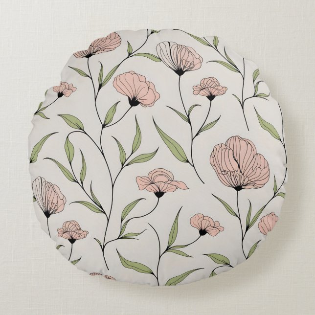 Coussins Ronds Élégant Pépites Roses Bleues Motif Floral (Devant)