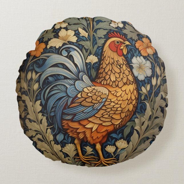 Coussins Ronds Élégant poulet William Morris Inspiré Floral (Devant)