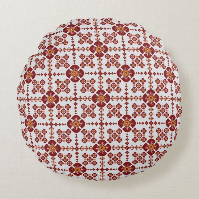 Coussins Ronds Elegant Red Mandala Geometric Bedroom & Home Texti (Devant)