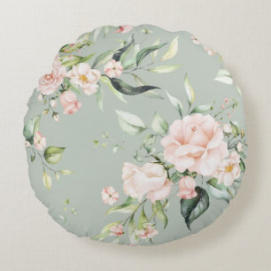 Coussins Ronds Élégant rose blanc Eucalyptus vert