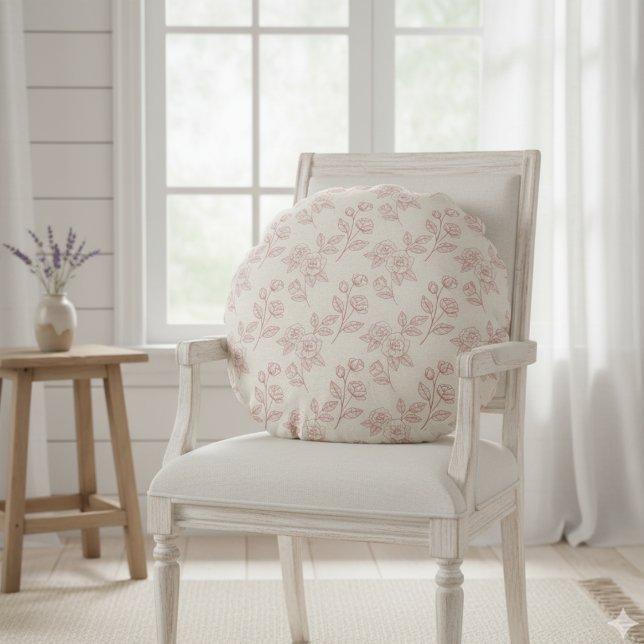 Coussins Ronds Élégant Rouge Rose Papier Chintz (Créateur téléchargé)
