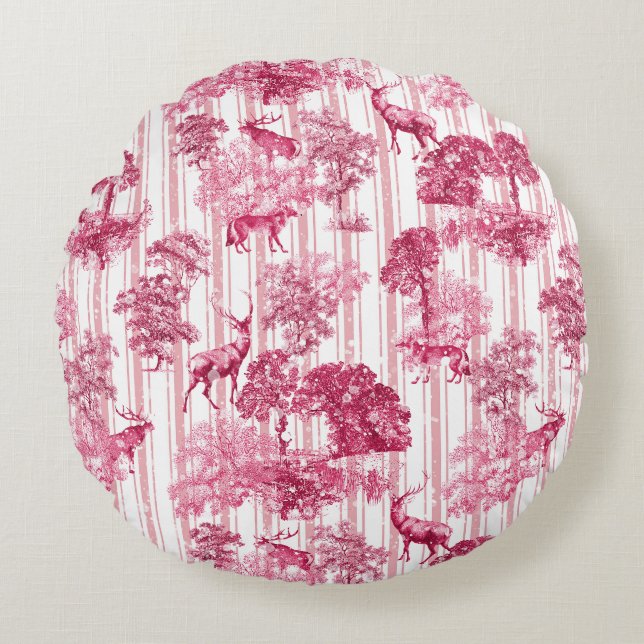Coussins Ronds Élégant Rustique Rose Toile Français Stripes De Ce (Devant)
