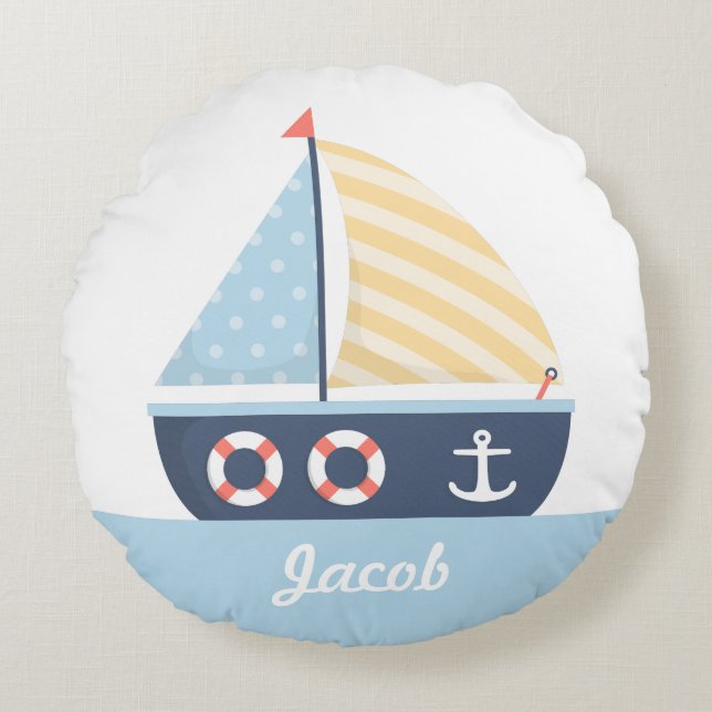 Coussins Ronds Elegant Sail boat Nautical Theme For Boys (Devant)