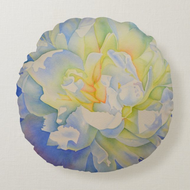 Coussins Ronds Elégante aquarelle fleurie de pivoine blanche (Devant)