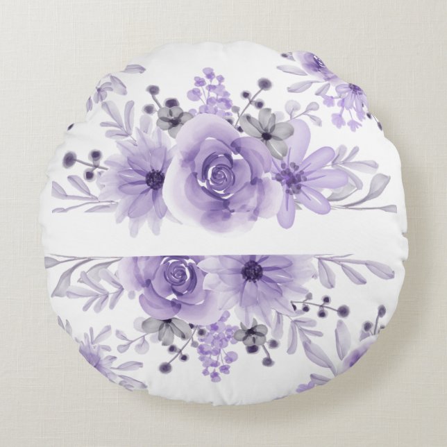 Coussins Ronds Elégante couleur d'eau florale de lavande violette (Devant)