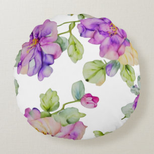 Coussins Ronds Elégante couleur rose violet aquarelle florale