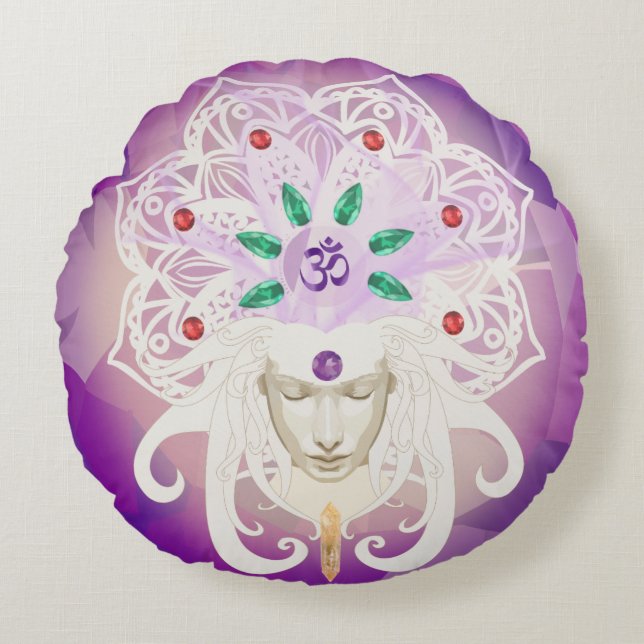 Coussins Ronds Élégante déesse de méditation violette (Devant)