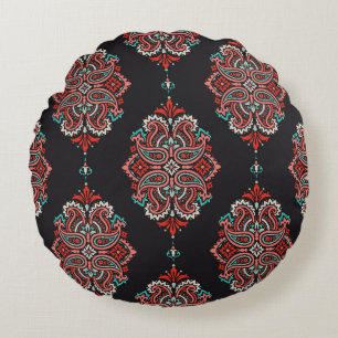 Coussins Ronds éléments cachemire asiatique, motif vintage boho.