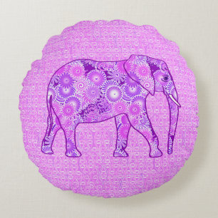Coussins Ronds Éléphale tourbillon fractal - violet et orchidée