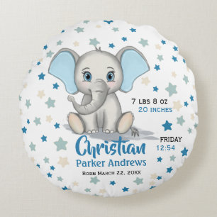 Coussins Ronds Eléphant Bébé mignon avec oreilles bleues Boy Stat