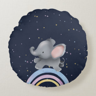 Coussins Ronds Éléphant De Bébé Mignon Jouant Sur Un Arc-En-Ciel