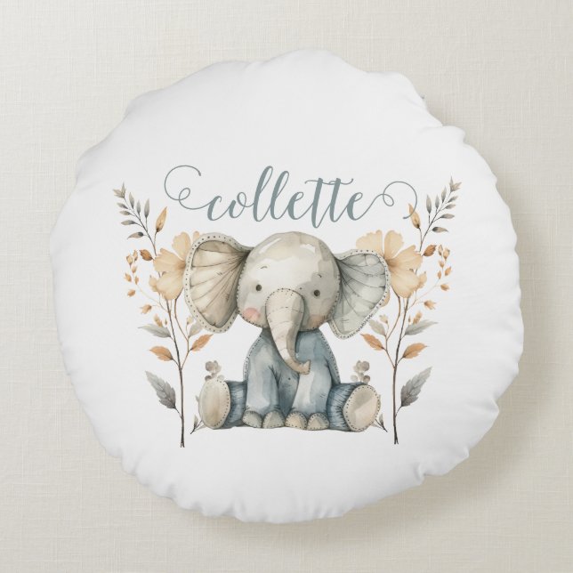 Coussins Ronds Eléphant de bébé personnalisé (Dos)