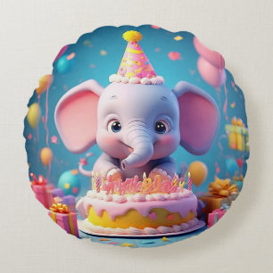 Coussins Ronds Éléphant de dessin animé adorable célébrant un ann