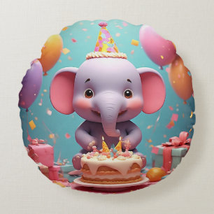 Coussins Ronds Éléphant de dessin animé adorable célébrant un ann