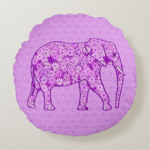 Coussins Ronds Éléphant de fleur - pourpre d'améthyste