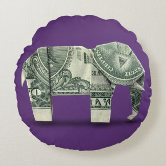 Coussins Ronds Éléphant en origami d'argent