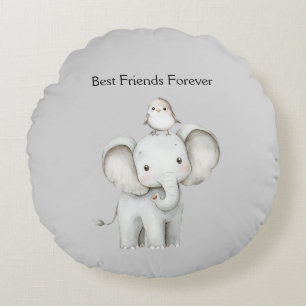 Coussins Ronds Éléphant et oiseau meilleurs amis