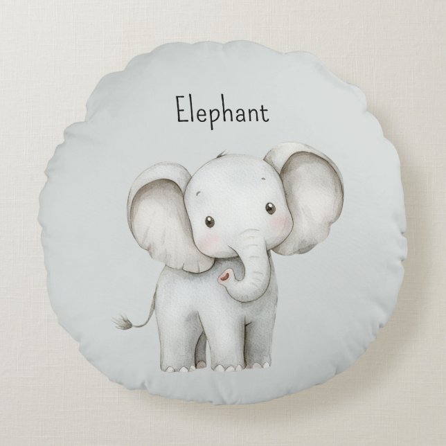 Coussins Ronds Éléphant Gris Mignon (Devant)