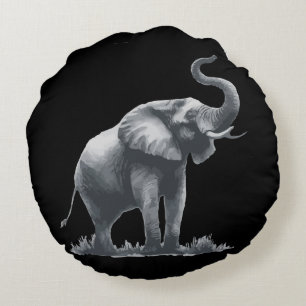 Coussins Ronds Eléphant majestueux avec tronc élevé gris noir