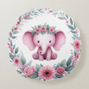 Coussins Ronds Eléphant mignon avec floral rose