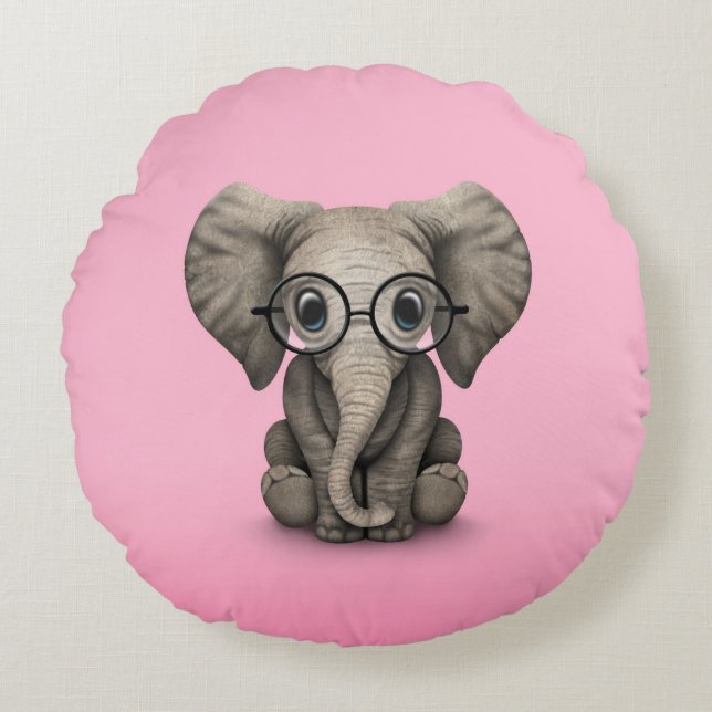 Coussins Ronds Éléphant mignon de bébé avec le rose en verre de (Devant)