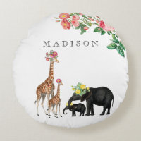 Eléphant mignon & Giraffe Floral Personnalisé Nom