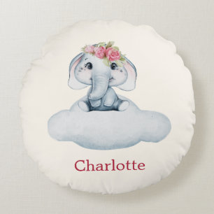 Coussins Ronds Eléphant moderne rose et bleu