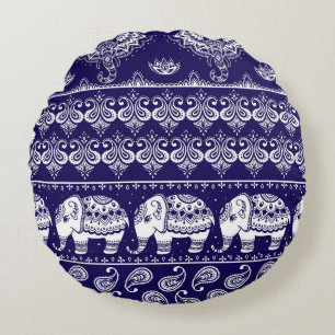 Coussins Ronds Elephant, paisley : motif vintage tribal.
