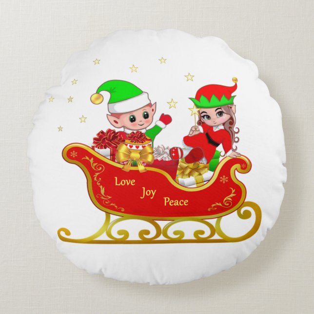 Coussins Ronds Elfe mignon sur la sleigh de Noël (Devant)