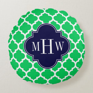 Coussins Ronds Emerald White Marocain #5 Marine 3 Monogramme init