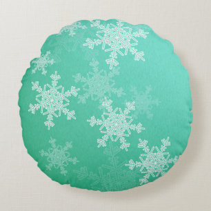 Coussins Ronds Emerald White Snowflakes Minimaliste Noël