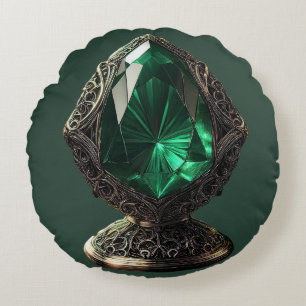 Coussins Ronds Émeraude Gigantesque Dans Le Piédestal En Argent S