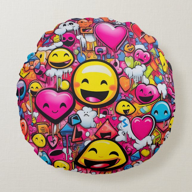 COUSSINS RONDS EMOJI FUN THROW PILLOW (Devant)