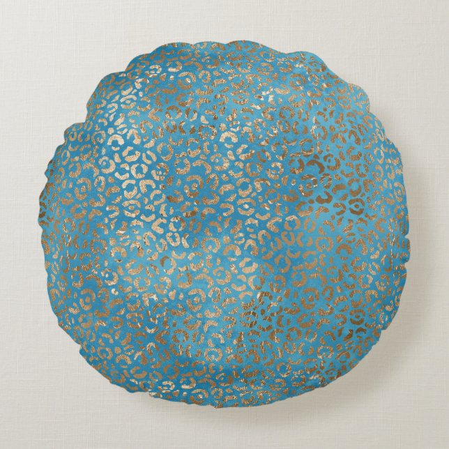 Coussins Ronds Empreinte de léopard bleu bleu turquoise (Devant)