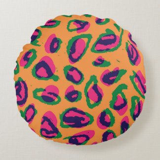 Coussins Ronds Empreinte de léopard, Motif animal coloré.
