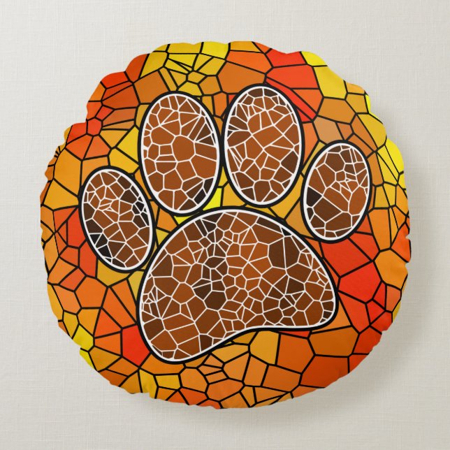 Coussins Ronds Empreinte de patte Mosaic Art Dog (Devant)
