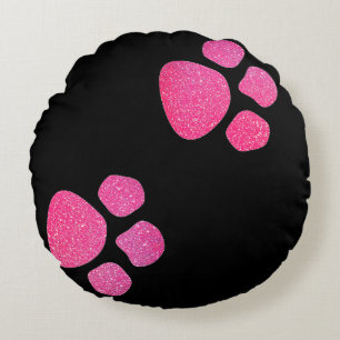 Coussins Ronds Empreintes de pattes Parties scintillant Rose or r