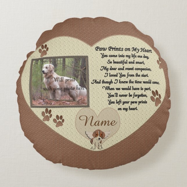 Coussins Ronds empreintes de pattes sur My Heart - Dog Memorial (Devant)