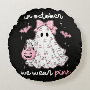 Coussins Ronds en Octobre Nous Portons Rose Fantôme Halloween