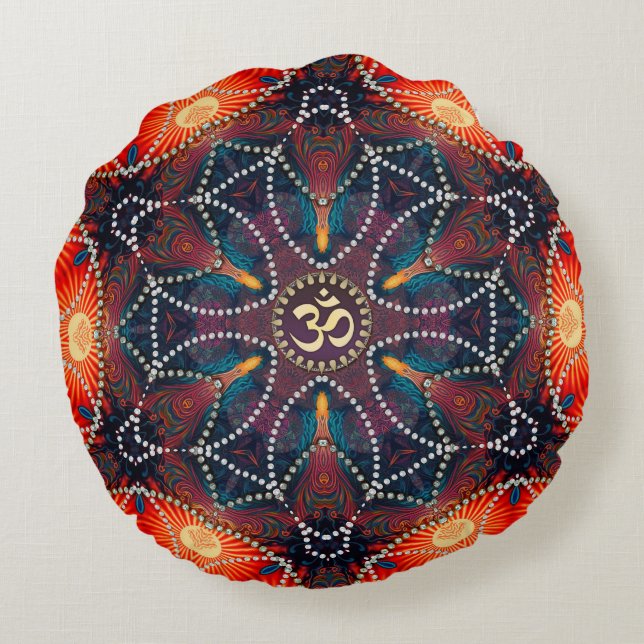 Coussins Ronds Énergie Celtique géométrique Om Mandala Round Cush (Dos)