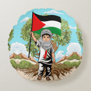 Coussins Ronds Enfant avec Keffiyeh Palestine Drapeau et olivier