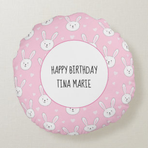 Coussins Ronds Enfants adorable lapin lapin Pâques Coeurs roses