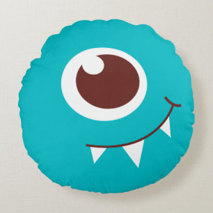 Coussins Ronds Enfants amical un oeil alien aqua bleu