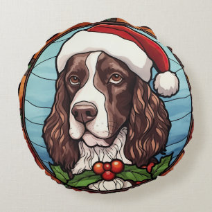 Coussins Ronds English Springer Spaniel Vitrail de Noël