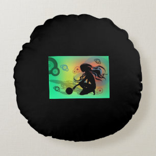 Coussins Ronds Epilateur à lancer noir avec design vert.