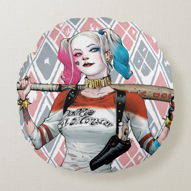 Coussins Ronds Équipe de suicide | Harley Quinn (Devant)