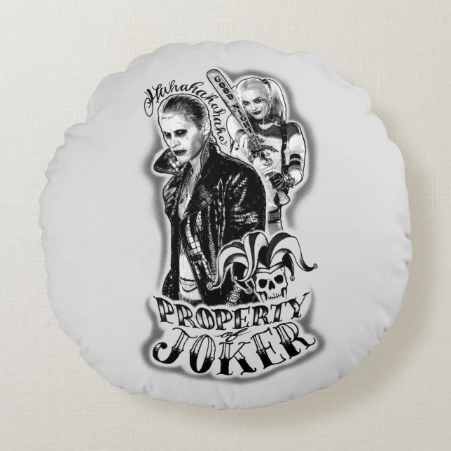 Coussins Ronds Équipe de suicide | Joker & Harley Airbrush Tattoo (Devant)
