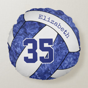 Coussins Ronds équipe de volley-ball blanc bleu girly couleurs ca